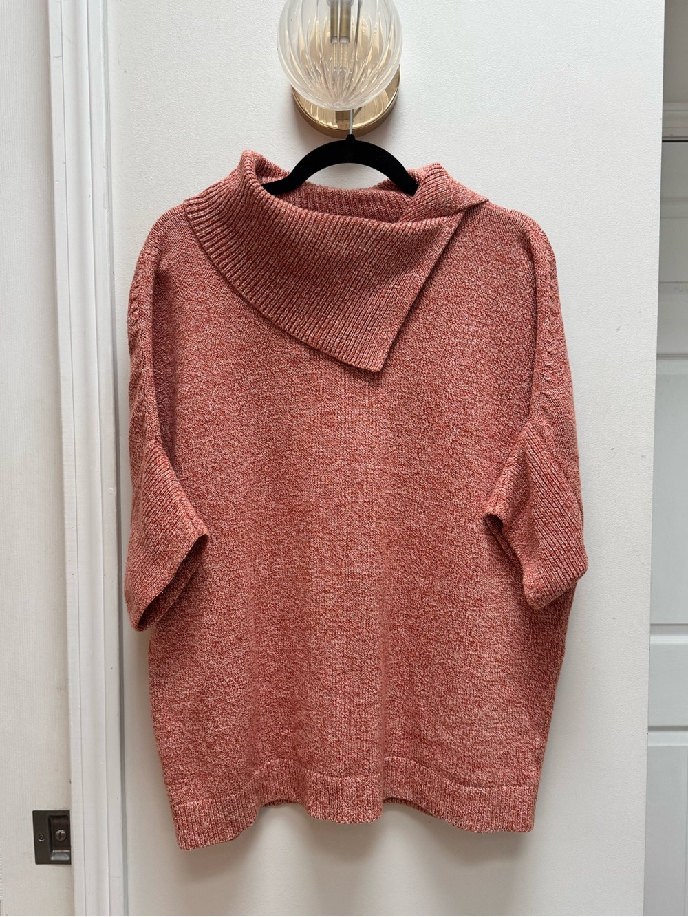 CAbi Asymmetric Cowl Short-Sleeve Sweater - Dusty Rose